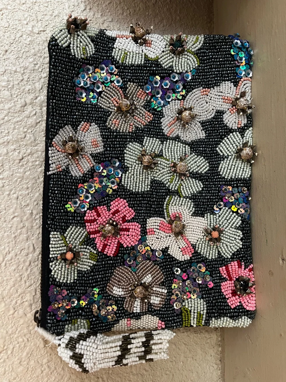 Anthropologie Beaded Pastel Floral Clutch